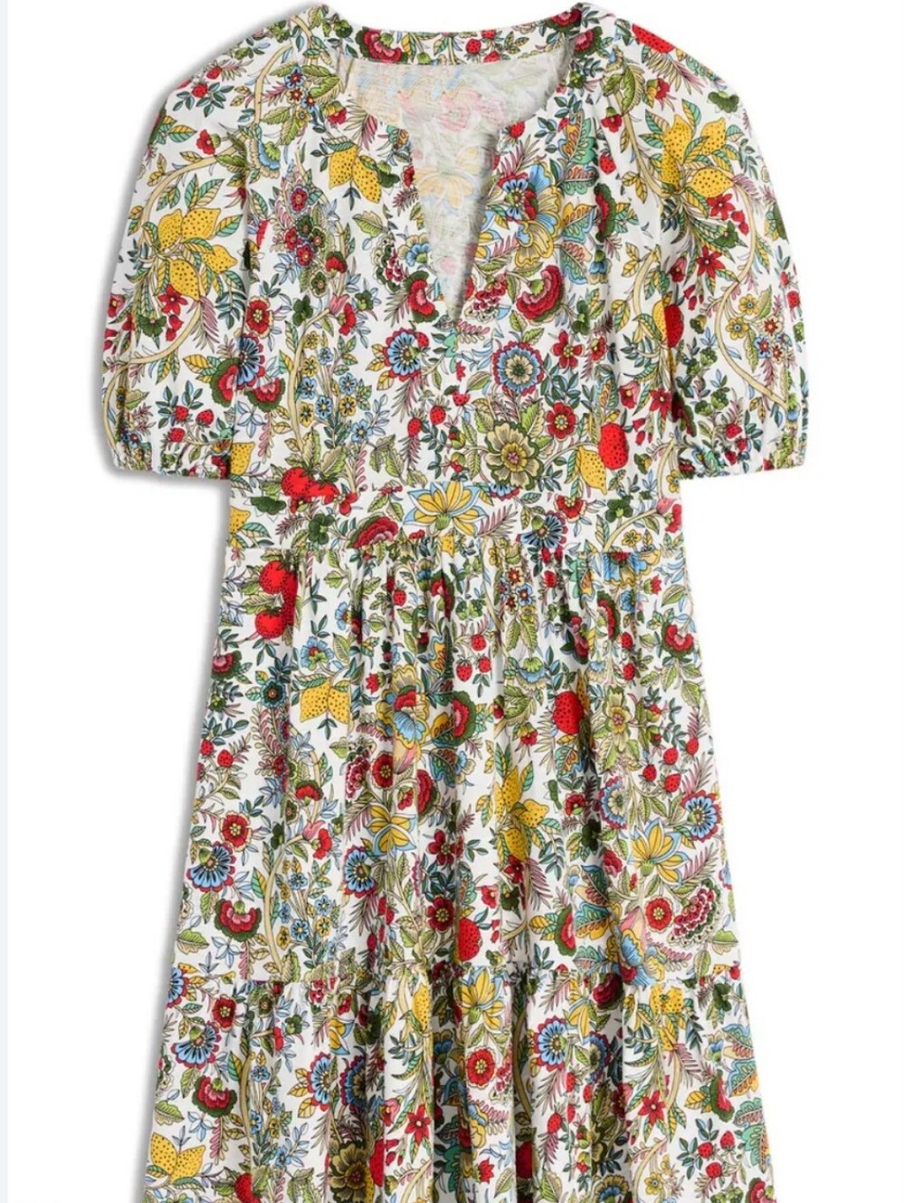 Boden Piper Fruit Print Short Sleeve Tiered Hem Cotton Blend Jersey Dress Sz 12 - Picture 2 of 14